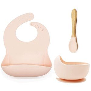 Silicone Baby Feeding Set, Baby Bowls with Suction, Silicone Bibs for Ba